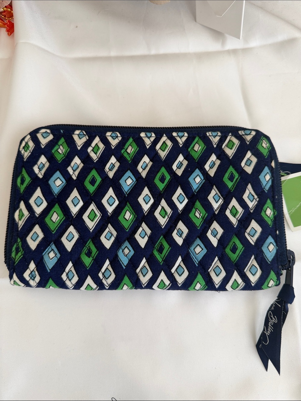 Vera Bradley Blue and Green Zip-Around Mosaic Diamond Wallet
